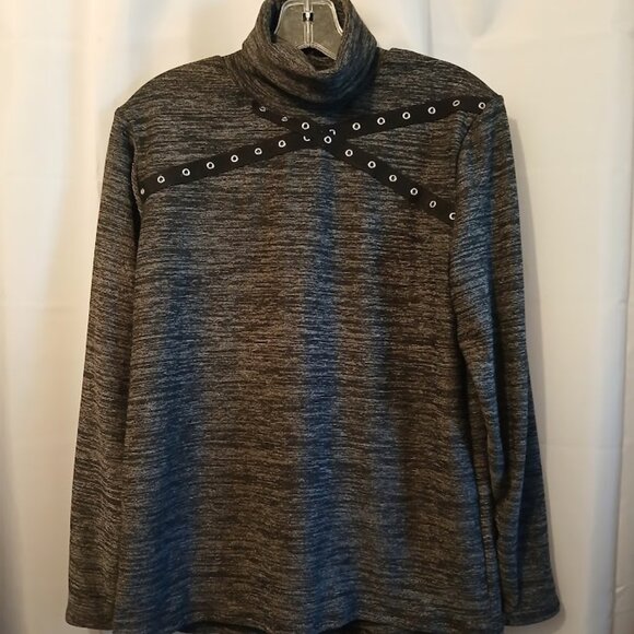 Nwt Punk Sweater Top womens S Black Gray Super soft double sided fabric Grommet - Picture 1 of 10
